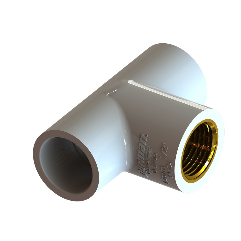 Tee de pvc SCH40 con inserto metalico 1/2 pulg