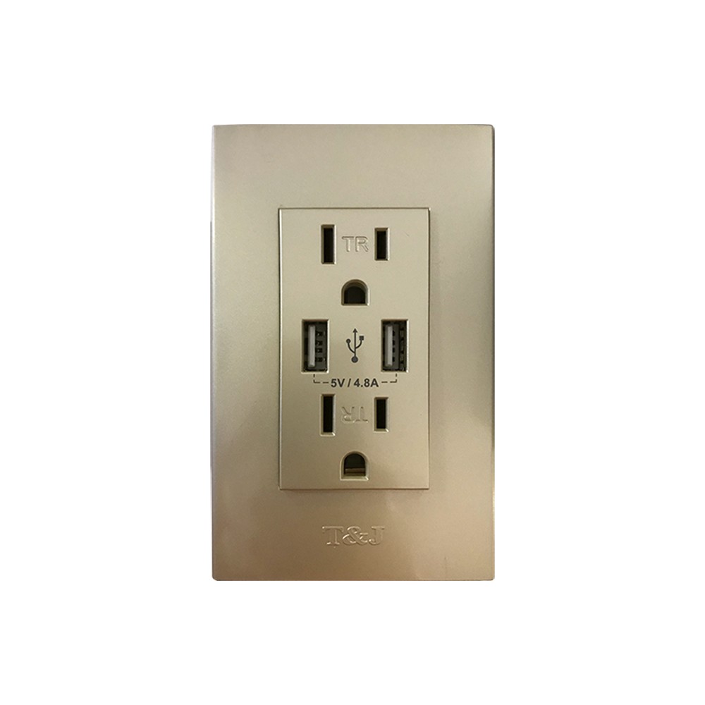 Tomacorriente tr con usb 15A 120V 4.8A champagne eagle